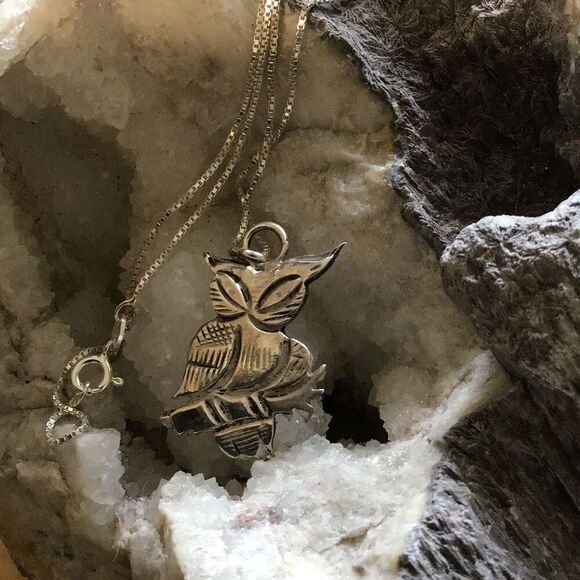 Necklace, Sterling Silver Owl Pendant, NEW, Handmade, Artisan, 18", Unique - Picture 4 of 6